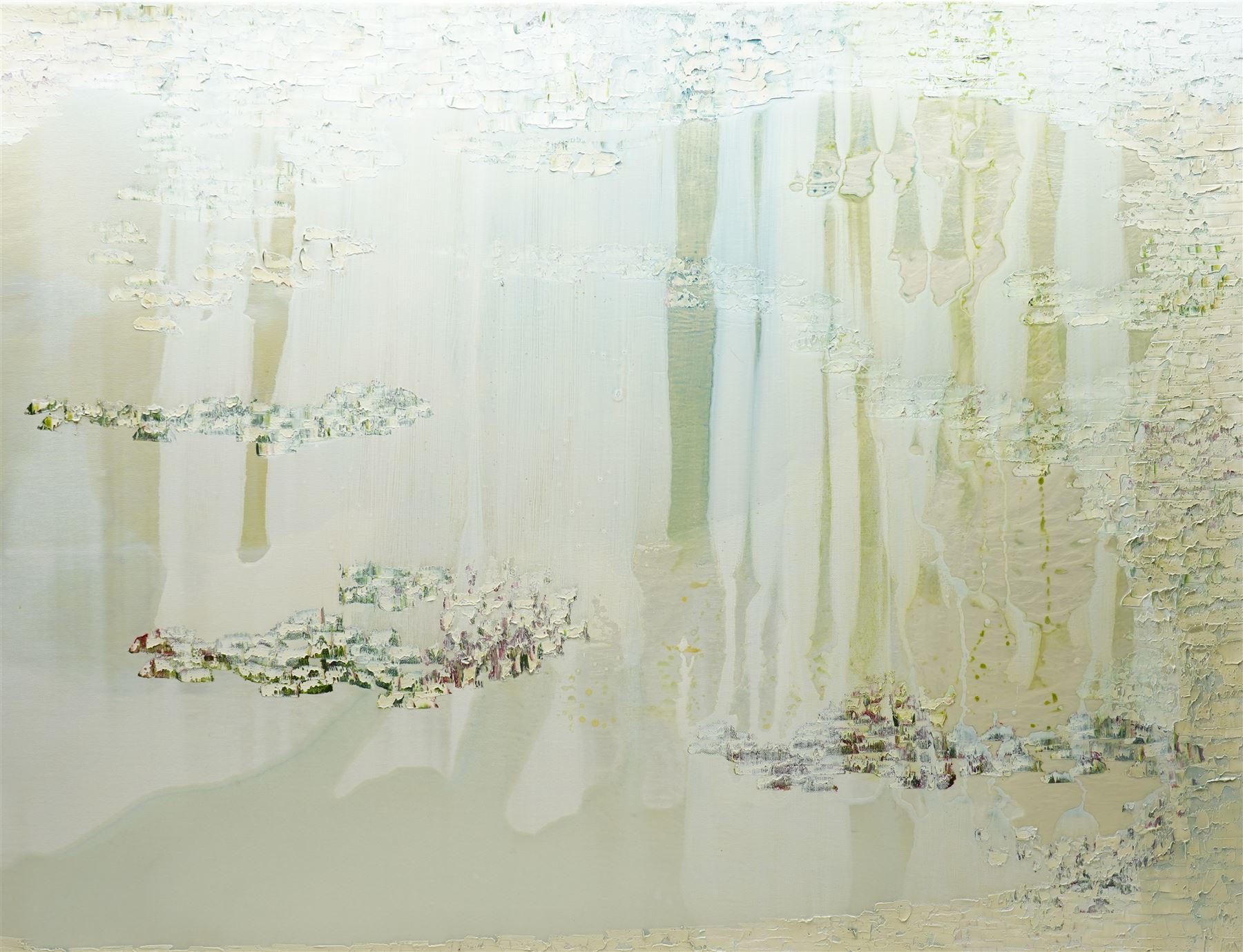 Jessica Zoob (British Contemporary): 'Sweet Rain', pair of mixed media oil and lacquer works on canvas signed and dated 2020 verso, titled on stretcher 80cm x 105cm (2)
Notes: Known for her atmospheric, colour-led paintings, Zoob draws inspiration from landscape and nature. She has an established international market, with works held in private collections including that of Harry Styles.