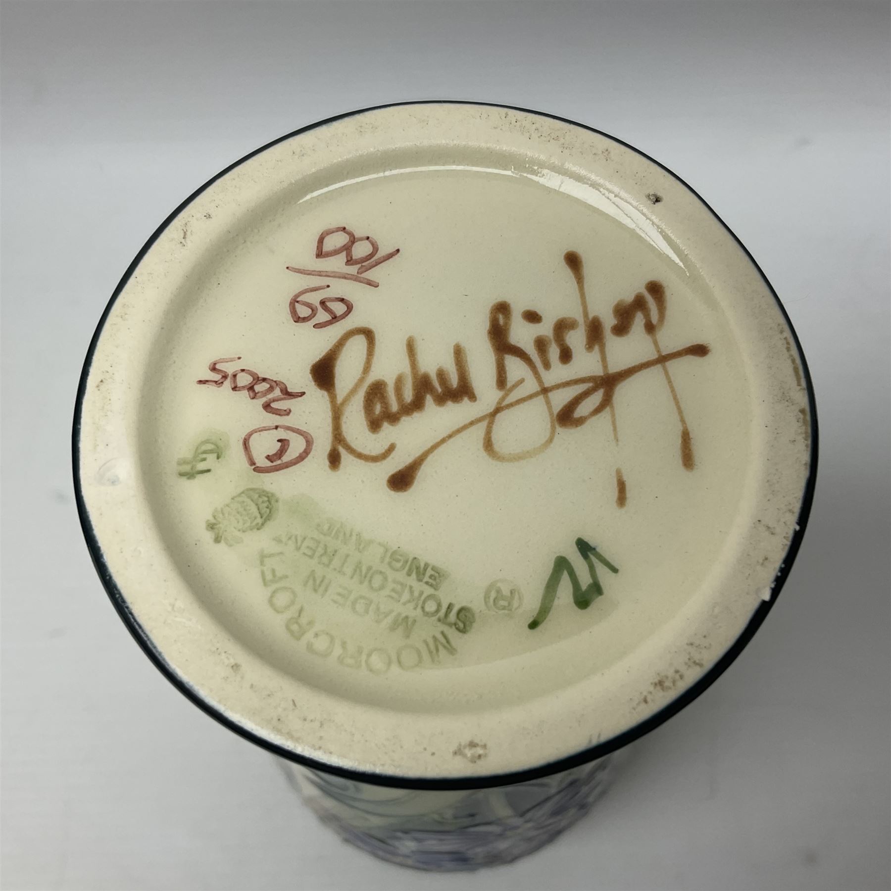 Moorcroft limited edition vase, of tapering form, decorated in the Ostara pattern by Rachel Bishop, circa 2005, no. 69/100, H21cm, with original box