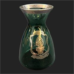 Pair of etched green glasses decorated with grapes and vine leaves, together with  blue glasses and other coloured glassware 