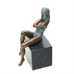 Art deco style bronze formed as a seated lady, signed Milo, H24cm 