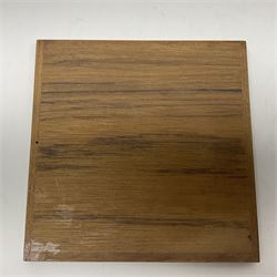 Danish collectables, to include teak tray by Nissen Denmark, ladybird pattern biscuit barrel by Laurids Lonborg and a Stelton stainless steel and wooden cruet set, together with a mid century floral tile trivet