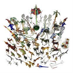 Large collection of hand-blown glass animals and figures, to include fish, birds, cats, dogs, monkeys etc