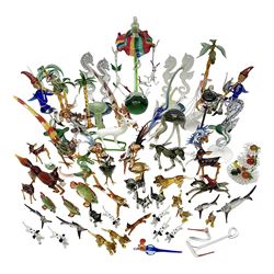 Large collection of hand-blown glass animals and figures, to include fish, birds, cats, dogs, monkeys etc