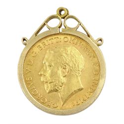 King George V 1925 gold half sovereign coin, South Africa mint, loose mounted in 9ct gold pendant, hallmarked