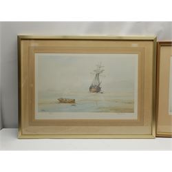 David C Bell (British 1950-): 'Awaiting the Tide' and 'Lincoln Castle', two colour prints signed and titled in pencil, max 32cm x 50cm (2)