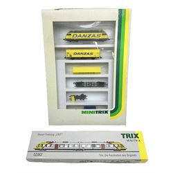 Trix Minitrix 'N' gauge - No.12363 'LINT' Diesel Powered Rail Car 'bendy' train; boxed; and No.11411 DB Zugset 'Danzas' goods set; boxed (2)