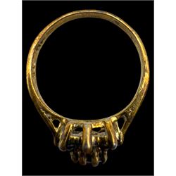 Two gold paste stone set full eternity rings and two gold cluster rings, all 9ct