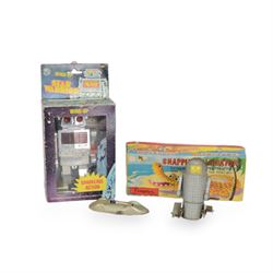 Three tinplate wind up/clockwork toys, to include a Japanese Cragstan Snapping Alligator, boxed, a Japanese Noguchi polkadot robot and an Audi Auto Union Streamline car, together with a boxed Wind Up Star Warrior