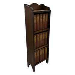 20th century oak barley twist gateleg table (W78cm); early 20th century narrow oak bookcase with Charles Dickens novels (W31cm, H93cm) 