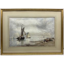 Thomas Bush Hardy RA RBA (British 1842-1897): Unloading the Boats at 'Katwijk aan Zee', watercolour signed titled and dated 1878, 32cm x 50cm 