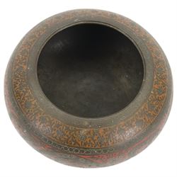 Indian bronze censor, decorated with stylised flowers upon a stepped circular base, H8cm