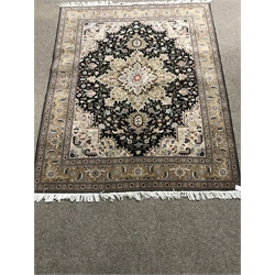  Fine Tabriz beige ground rug, repeating border, central medallion, 350 kpsi, 197cm x 143cm  