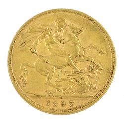 Queen Victoria 1897 gold full sovereign coin, Melbourne mint