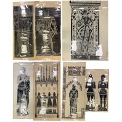 Collection large Brass Rubbings to include: 'Sir Robert de Bures (c.1331)', Knight 'Robert Ingylton' with Three Wives, 'Sir John d'Aubernoun II', 'Sir William Fitzralph (c.1323)', 'Sir John de Creke and Wife Alyne (c.1325)', 'Sir Thomas Swynborne and Father Sir Robert' and others max 280cm x 102cm (13) (unframed)
