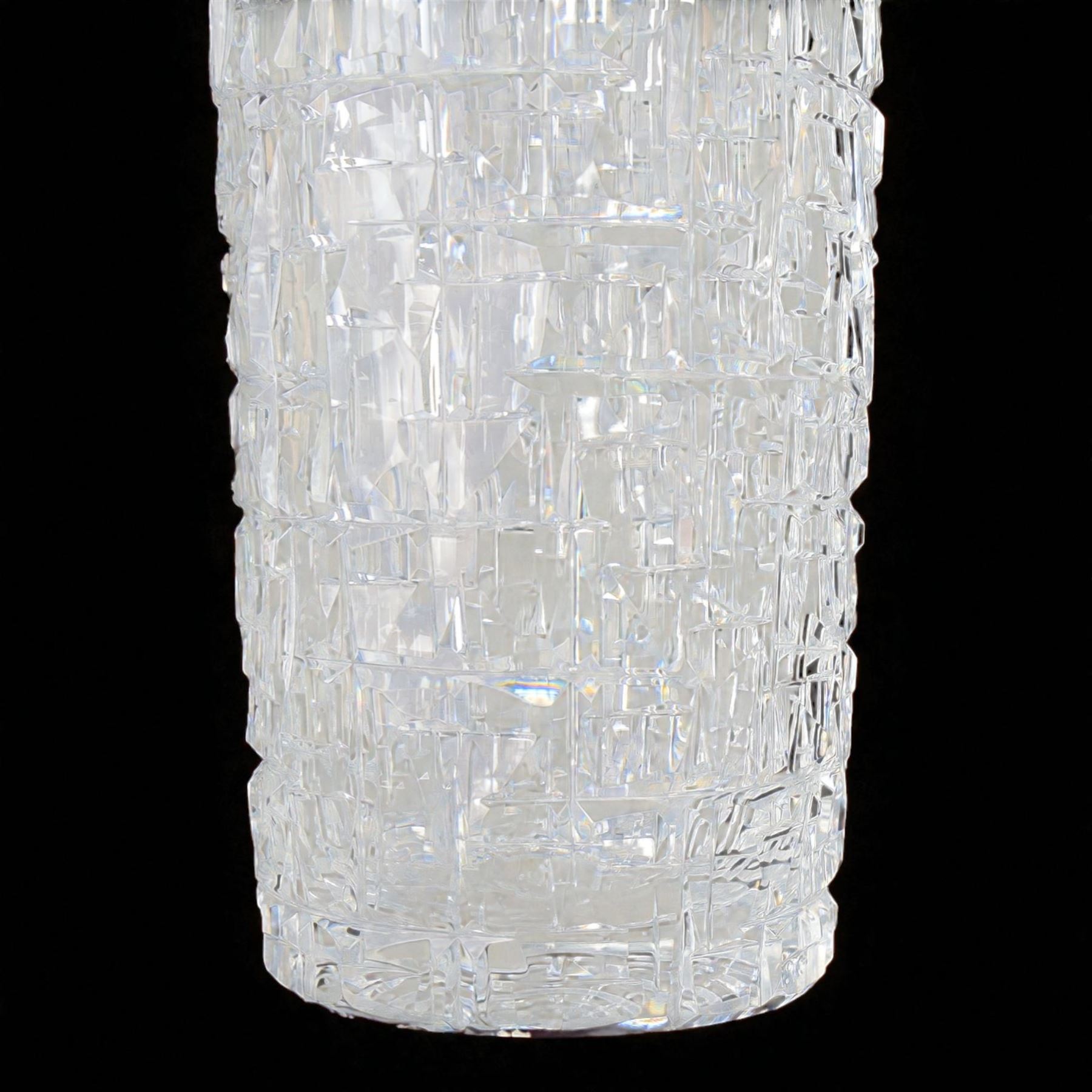 Vladimir Zahour; cut glass vase of cylindrical form, signed beneath, H35cm 