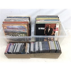  Collection of mainly Classical and Jazz vinyl LP's including Mozart, Rossini, Beethoven, Louis Armstrong, Johann Strauss and others including David Bowie, some box sets etc (qty in two boxes) and a collection of CD's of a similar genre   
