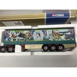 Corgi - three limited edition lorries comprising CC12901 Scania Topline Curtainside Eddie Stobart Limited; CC12104 Renault Premium Curtainside Strongserve Ltd; and 50703 Guinness Mack LJ with Fruehauf Trailer; all boxed (3)