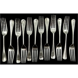  Twelve Edwardian silver forks, Old English pattern by Ackroyd Rhodes Manoah Rhodes & Sons Ltd, London 1902, approx 20oz  