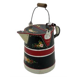 19th century child's rocking chair; heavily carved cuckoo clock; canal buckby can hand painted with floral motifs (3)