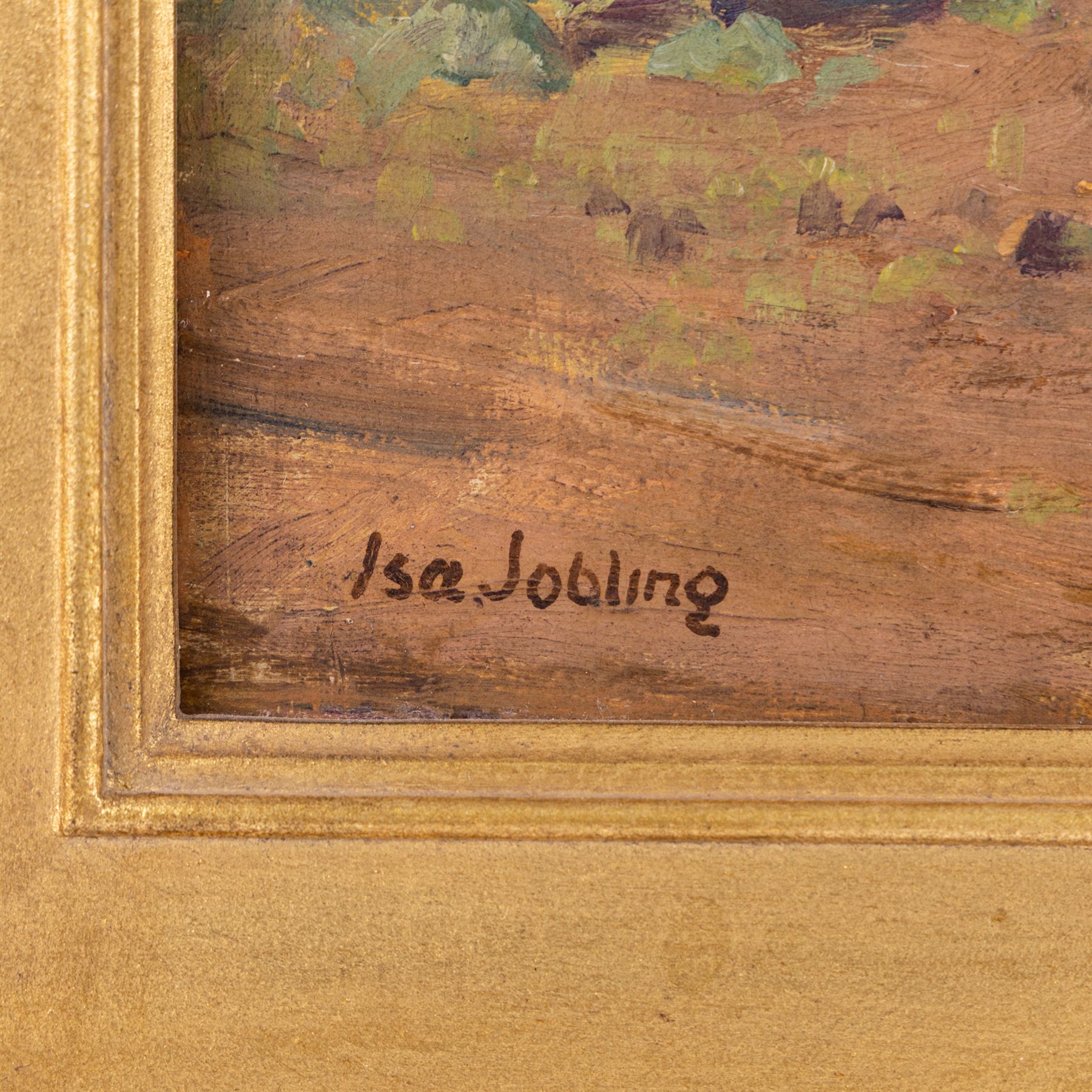 Isabella 'Isa' Jobling (neé Thompson) (Staithes Group 1851-1926): Harvesting atop Penny Nab - Staithes, oil on canvas signed 25cm x 35cm 
Provenance: exh. Walker Galleries, Harrogate, label verso