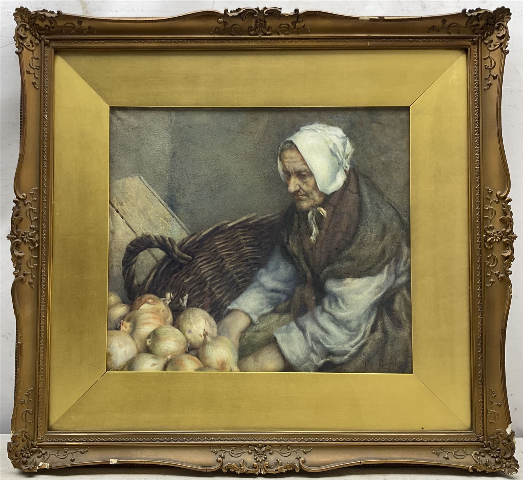 Percy Brooke (British 1869-1916): A Staithes Fishwife, watercolour signed 34cm x 39cm