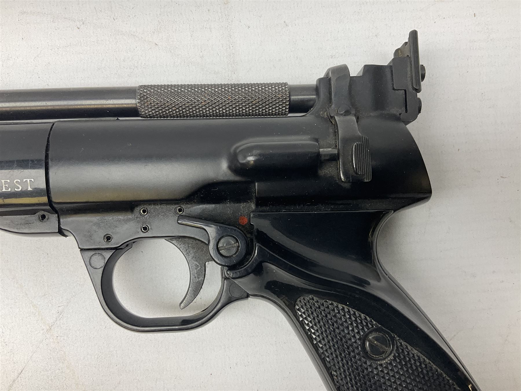 Webley Tempest .22 air pistol with top lever action L26cm; in original box with tin of pellets