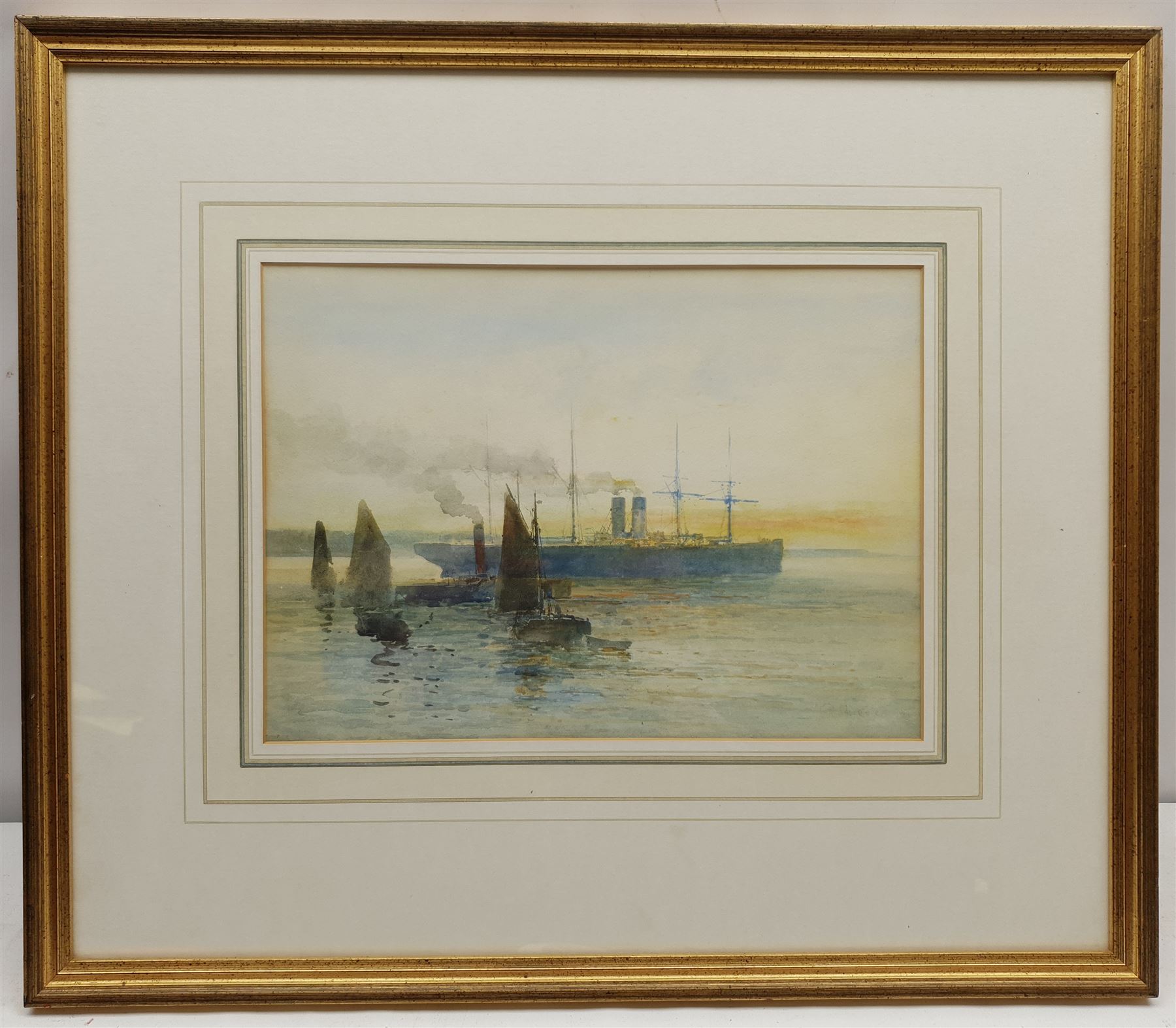 English School (Early 20th century): Transitional Steamship followed by Sailboats, watercolour indistinctly signed 24cm x 34cm