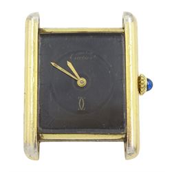 Must de Cartier silver-gilt manual wind wristwatch, black dial, back case No 6 102222, hallmarked