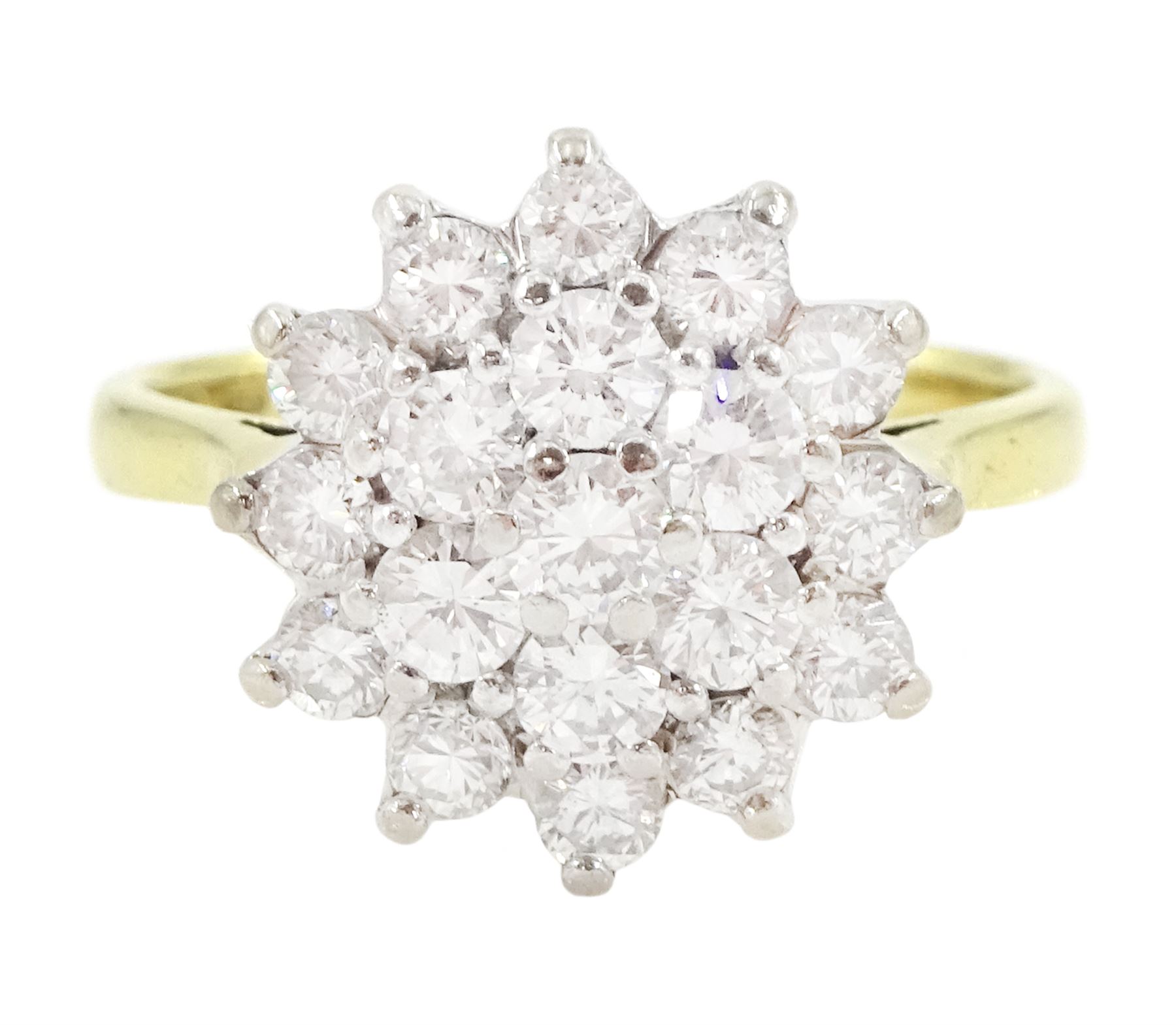 18ct gold round brilliant cut diamond cluster ring, London 1984, total diamond weight approx 1.15 carat