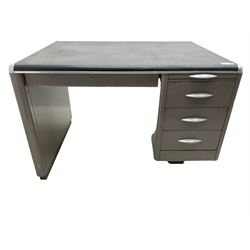 Sankey Sheldon - mid-20th century industrial metal desk, rectangular top over single pedestal fitted with three drawers and slide