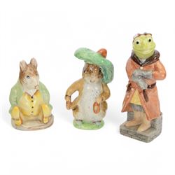 Seventeen Beswick figures, including Wind in the Willow figures; Badger, Frog, Mole and Ratty, Beatrix Potter figures; Sir Issac Newton, Mr Jackson, Mr Jeremy Fisher etc 