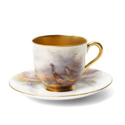 Royal Worcester cabinet cup and saucer, each painted with pheasants in a landscape, by Jam...