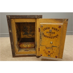  Late 19th century 'John Port, Manchester' cast iron safe, with key, W46cm, H63cm, D48cm  