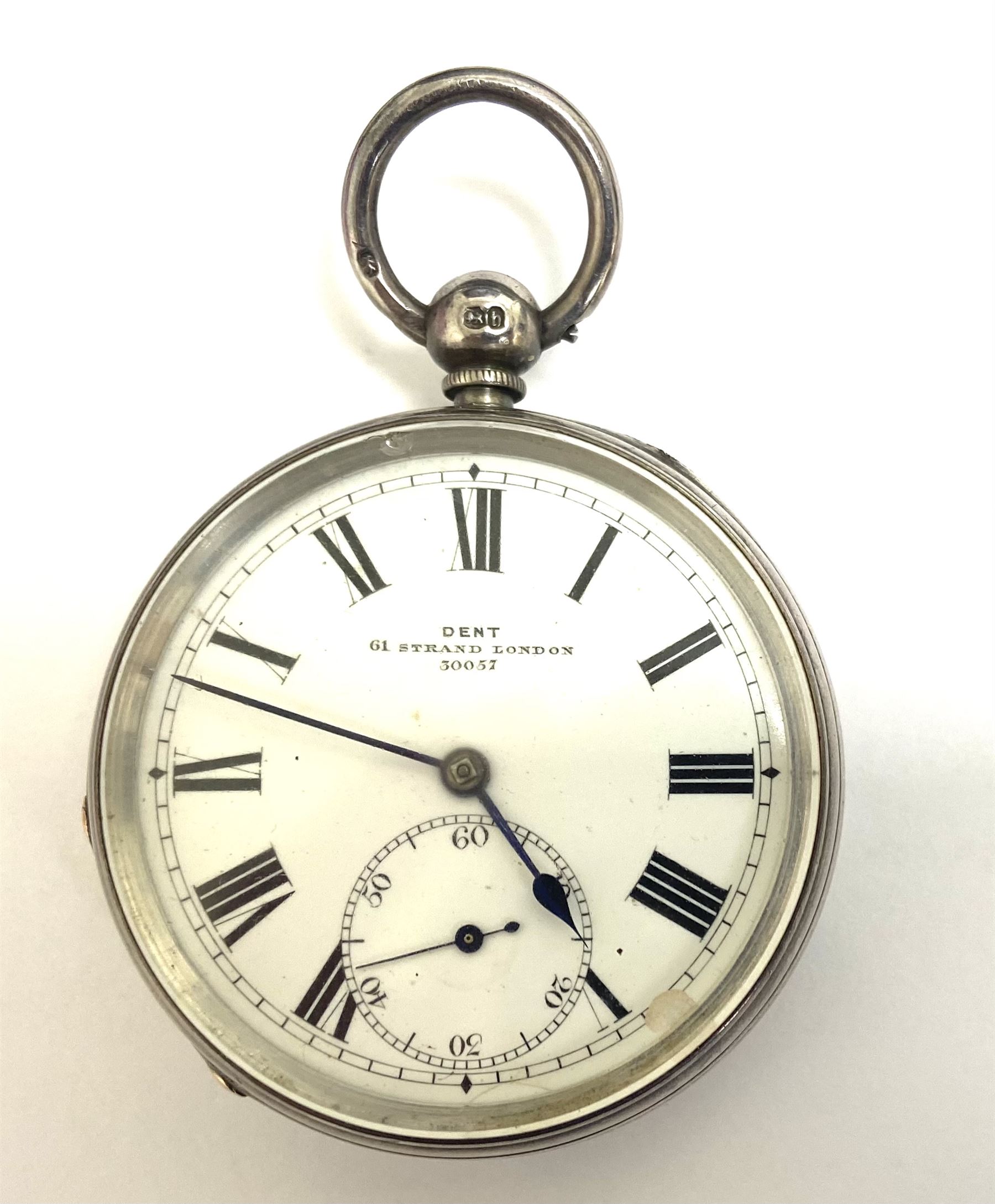 Victorian silver open face key wound lever full plate pocket watch by Dent, 61 Strand, London, No. 30057, balance cock with diamond endstone, case by Alford Thickbroom, London 1863, cased poising tool engraved F R, two 9ct gold wristwatches hallmarked, one on a gilt strap, silver bangle and a gilt bangle