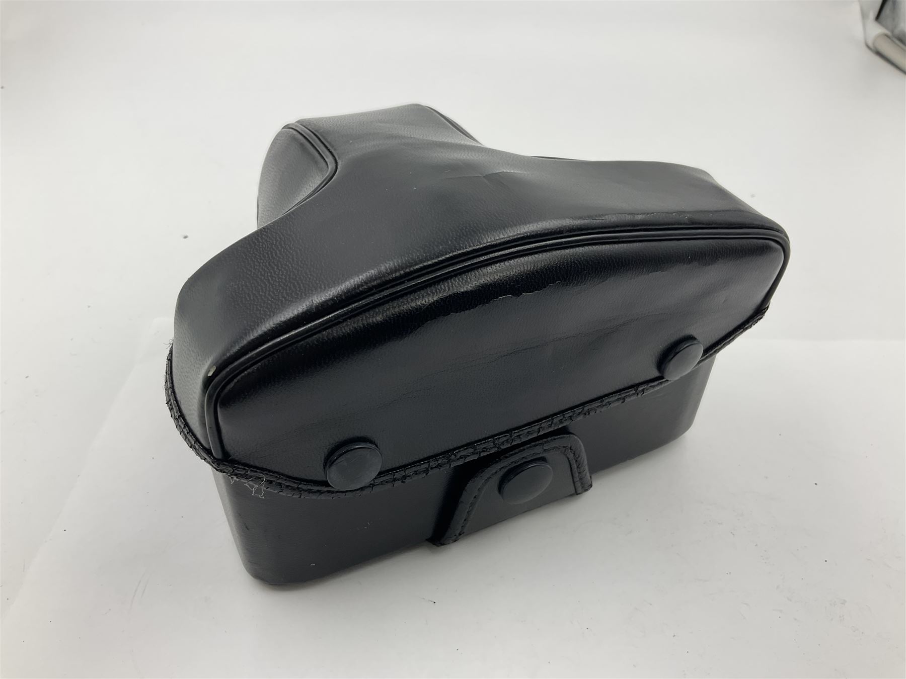 Olympus M-1 camera body, serial no. 110865, circa 1972, with ' Olympus M-System F.Zuiko Auto-S 1:1.8 f=50mm' lens, serial no. 105152, in leather case 