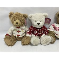 Six Harrods annual teddy bears, dating between 2011 and 2016, tallest H38cm