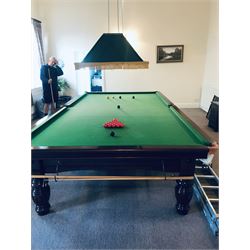 Riley full size slate bed billiard table, with balls, cues and light canopy - this table is dismantled in storage at YO11 3TX, for further enquires, please contact the office.