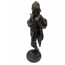 Cast metal figure of Shakespeare on a circular base H32cm.  