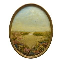 Emma Lum (British early 20th century): Sand Dune Landscape with Wild Flowers, oval oil on board signed, inscribed and dated 1938 verso 67cm x 53cm