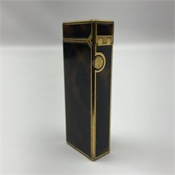 Dunhill Rollagas lighter, in gold plated tortoiseshell pattern case, stamped with AD shield to base and in original brown velvet Dunhill pouch, lighter H6.4cm