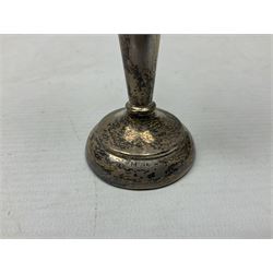 20th century silver specimen vase, of trumpet form with filled base, hallmarked Birmingham, together with a silver tray, hallmarked Chester, weight of tray 28 grams