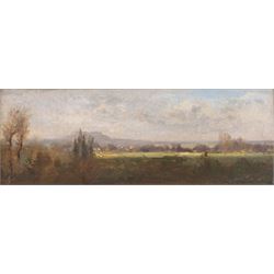 Circle of Jean-Baptiste-Camille Corot (French 1796-1875): View of a Distant Mountain, oil ...
