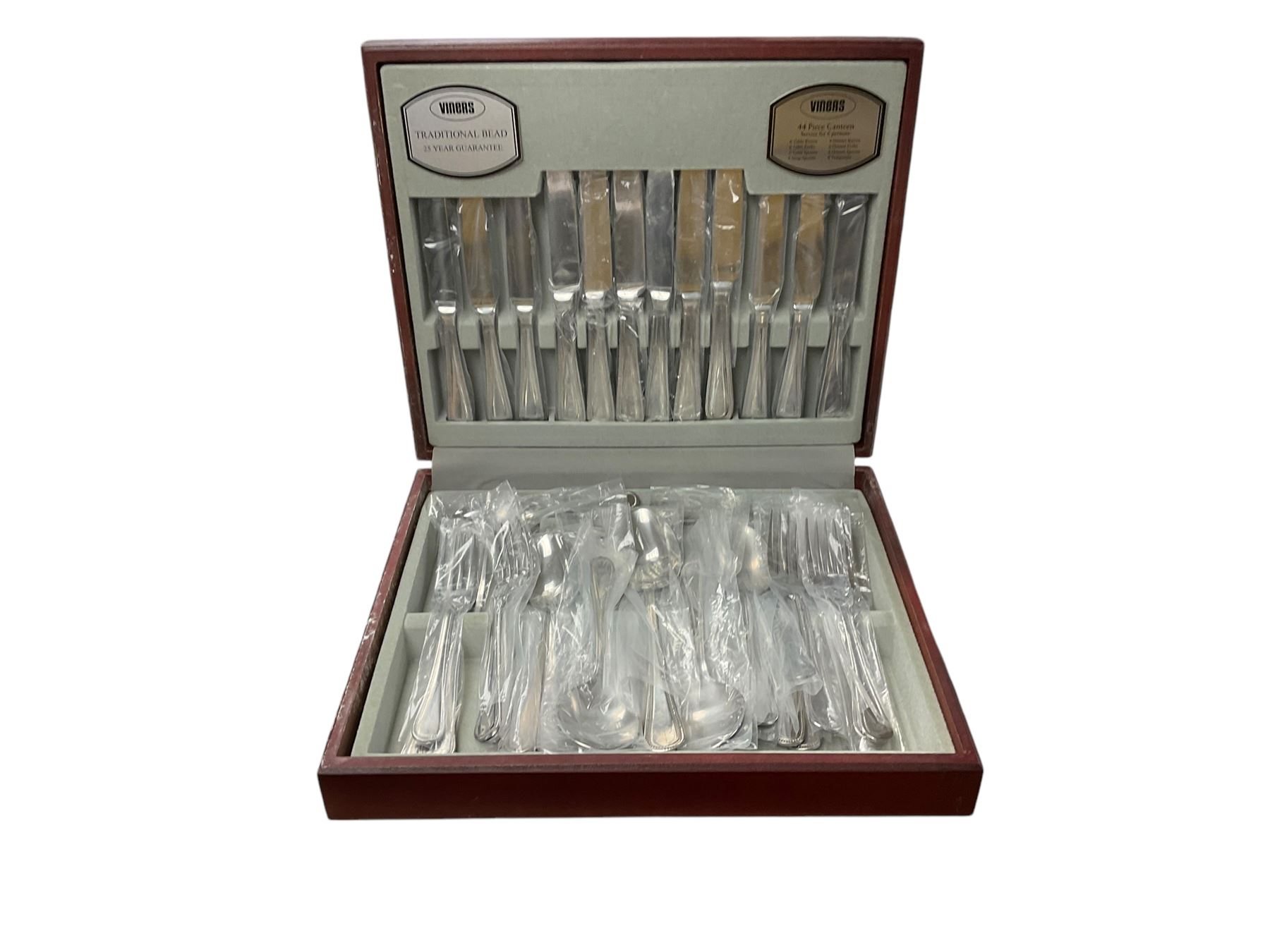 Viners cased canteen for six place settings in traditional bead pattern 