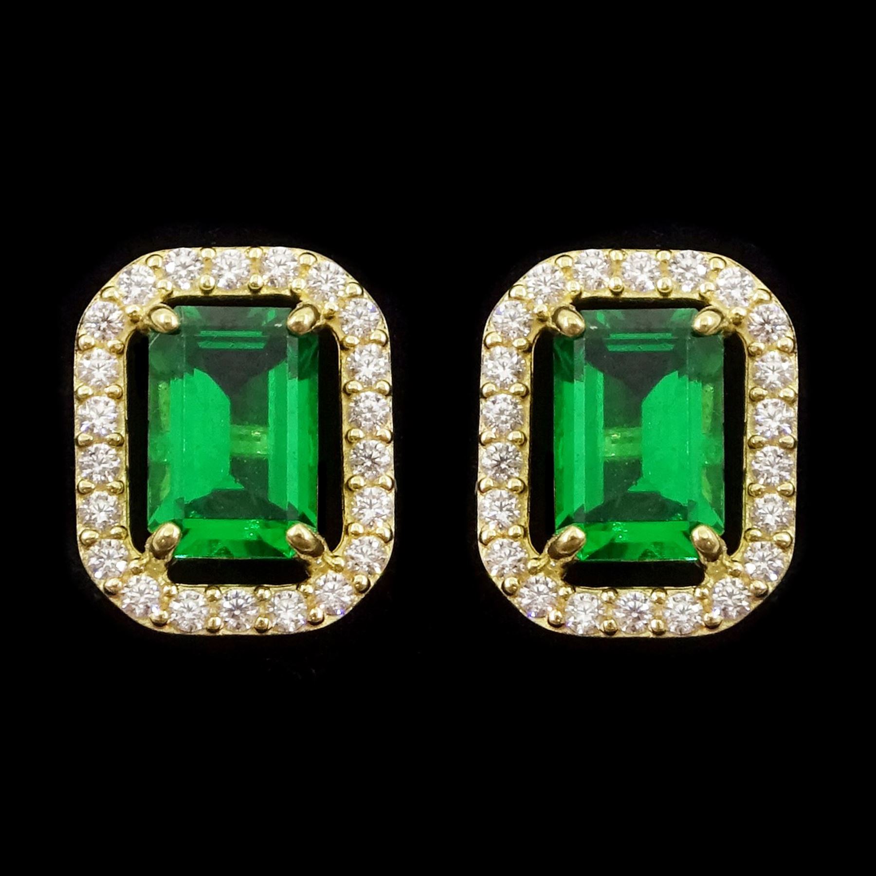 Pair of 9ct gold green paste stone and cubic zirconia stud earrings, stamped