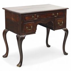 18th century oak and mahogany banded lowboy, rectangular moulded top with crossbanded edge...