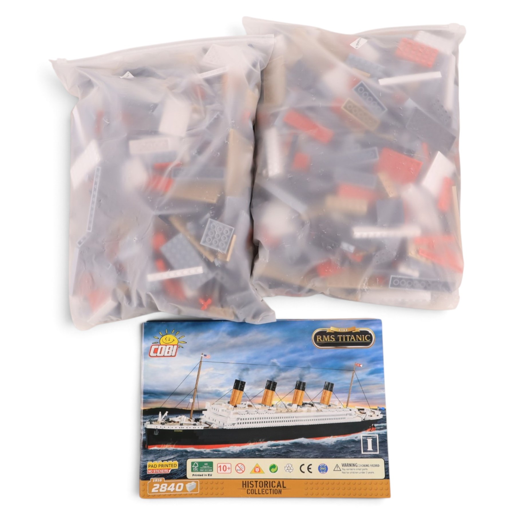 Eighteen Cobi Bricks model kits, including 1912 RMS Titanic and  Historical Collection aircraft set, unboxed with instructions 