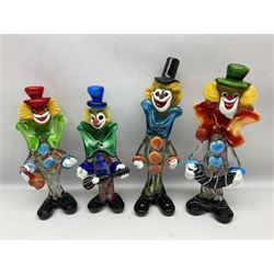 Large quantity of Murano glass clowns, to include larger examples, in two boxes