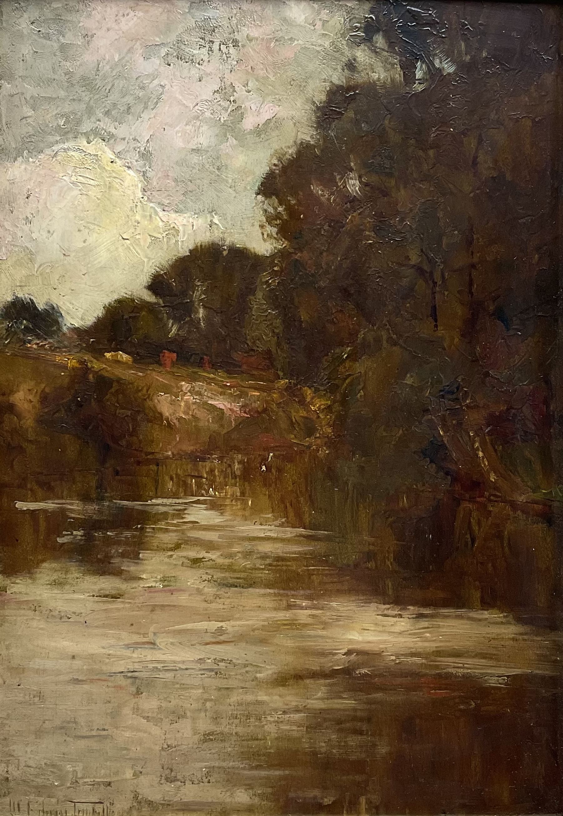 William Edwin Tindall (British 1863-1938): Peaceful Waters, oil on panel signed 34cm x 24cm  