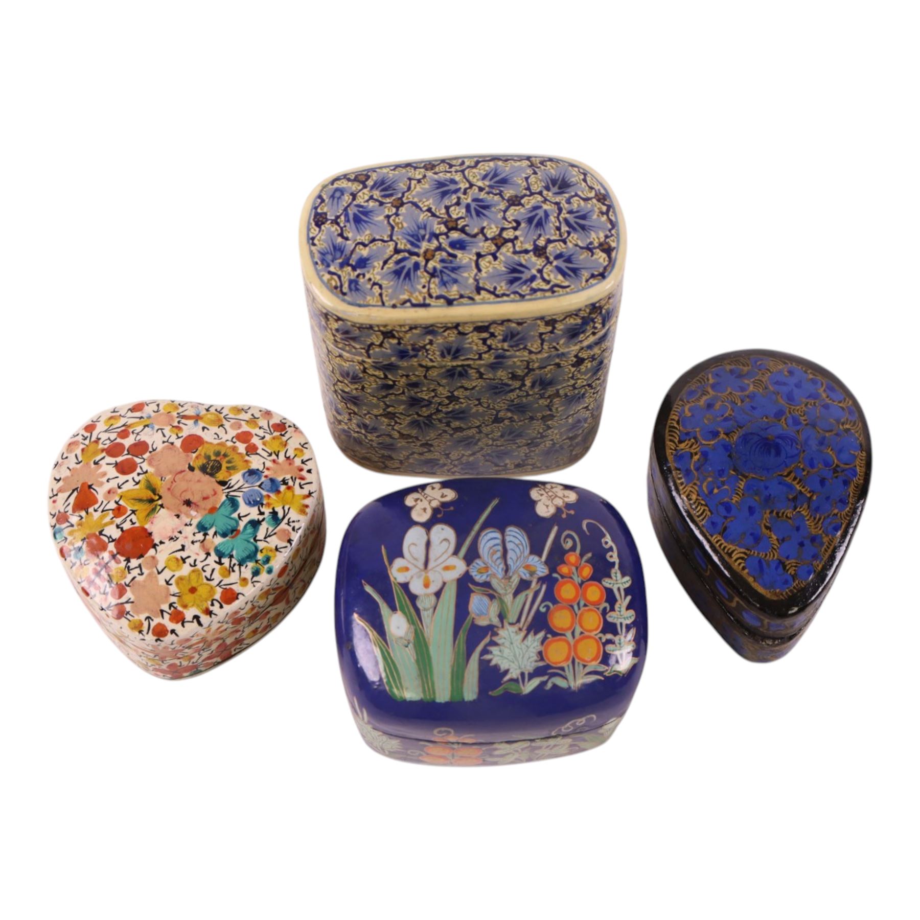 Collection of eleven lacquered boxes, mainly Indian, decorated with floral motifs, tallest H10cm 