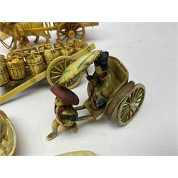 Collection of Japanese celluloid figures, including Rickshaw groups, fishing scene, oxen etc 